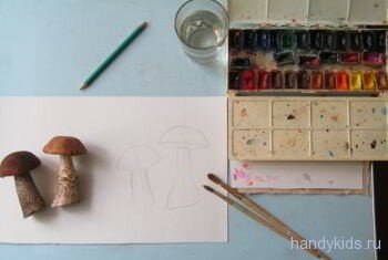 Как нарисовать грибы акварелью Рабочее место